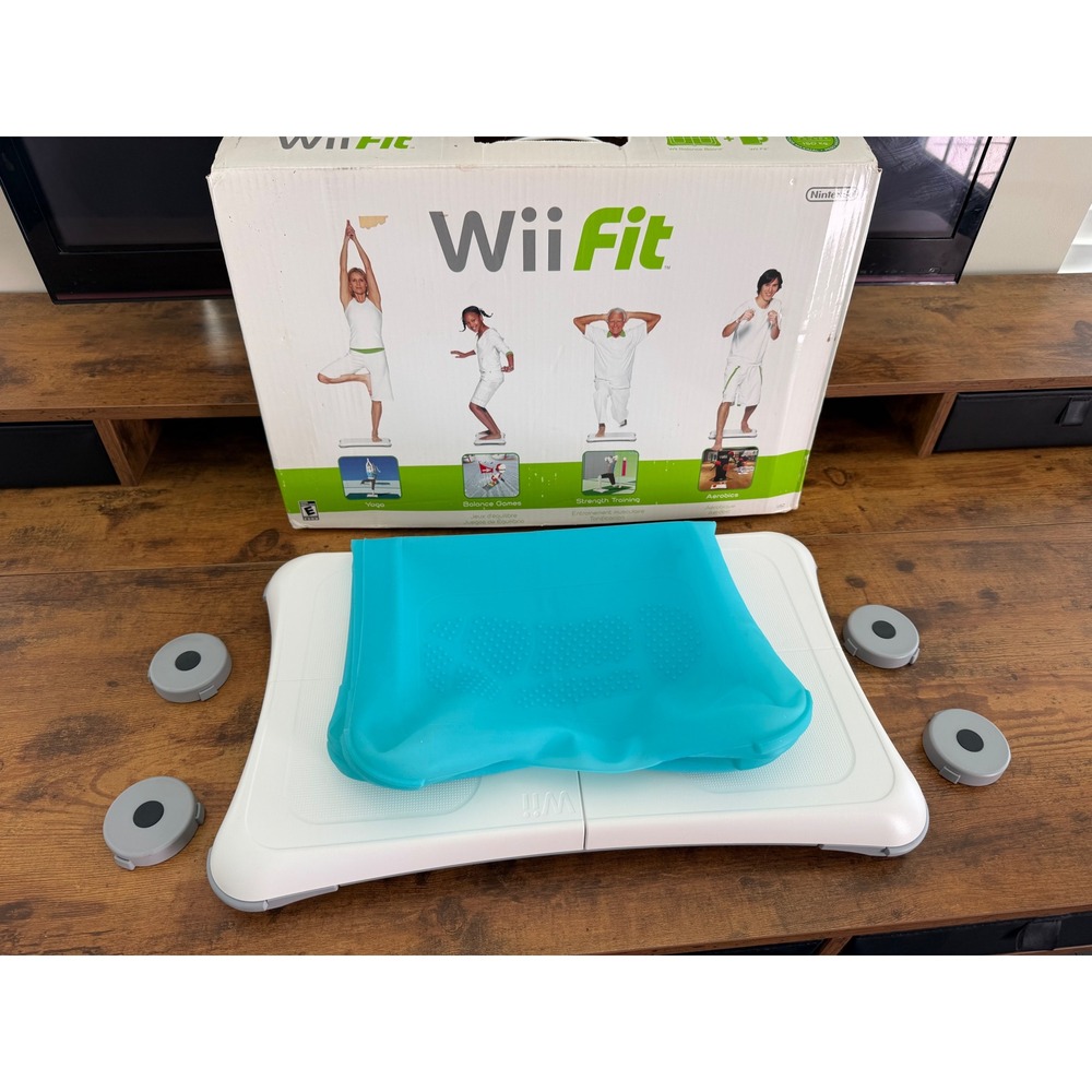 Nintendo Wii Fit Balance Board RVL-021 White with Teal Silicone Skin and Box